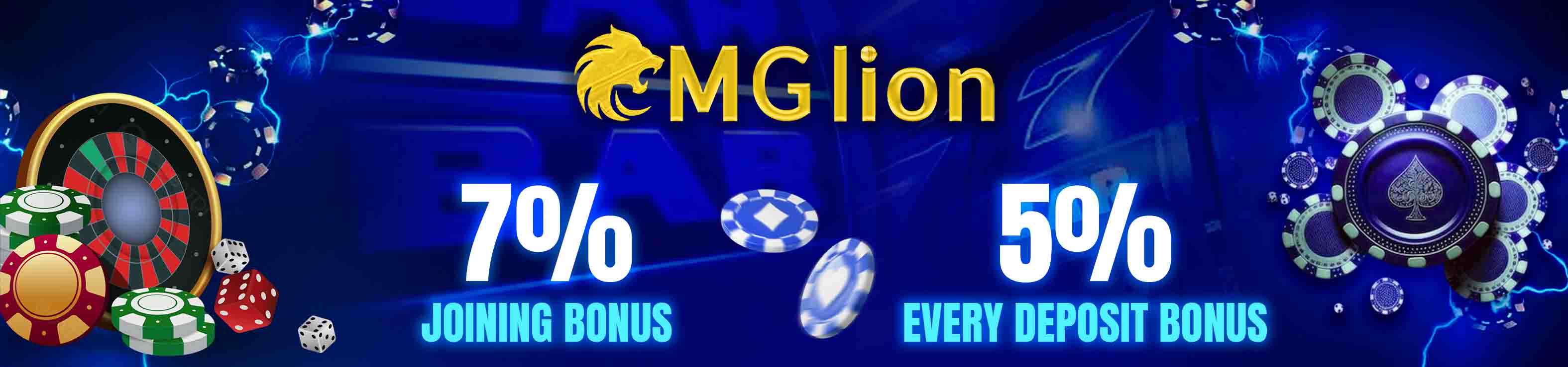 MGLION joining bonus 7% and 5% every deposit bonus