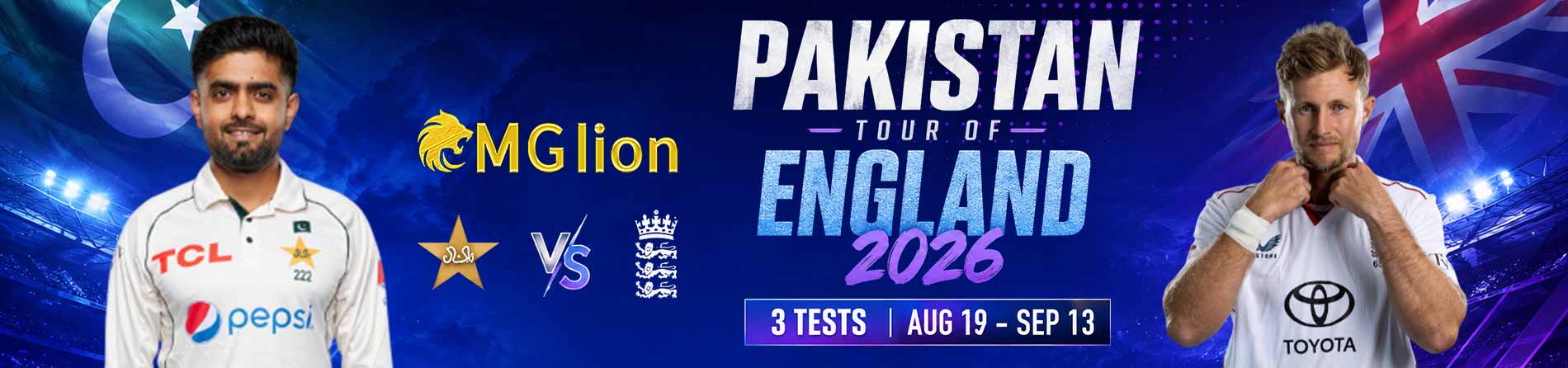 Pakistan tour of England 2026 cricket series on MGLION